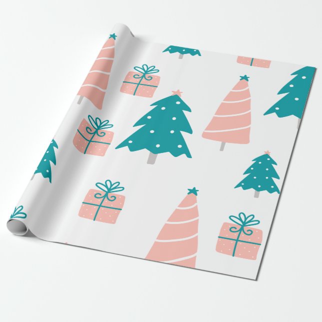 Papel De Presente Natal rosa e verde (Desenrolado)
