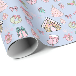 Papel De Presente Natal Rosa Pastel