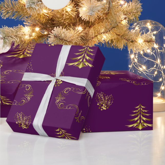 Papel De Presente Natal roxo e Dourado (Criador carregado)