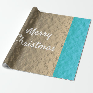Papel De Presente Natal Rústico e Dourado Azul Elegante Feliz Natal