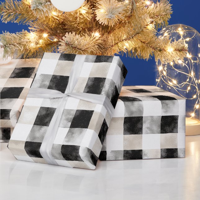 Papel De Presente Natal Rústico Preto Branco Prata (Feriados)