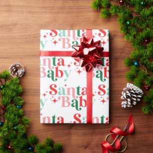Papel De Presente Natal Santa Baby fonte retrô colorida