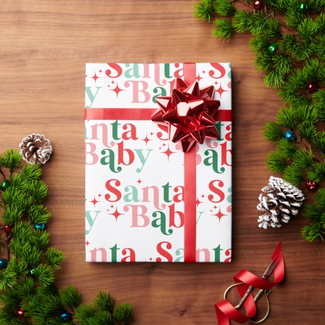 Papel De Presente Natal Santa Baby fonte retrô colorida (Presente de Natal)