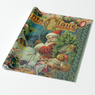 Papel De Presente Natal Santa Claus Arte Antiquada