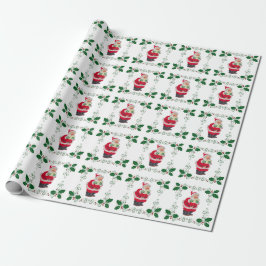 Papel De Presente Natal Santa Claus e Holly