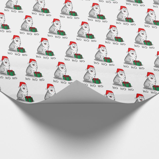 Papel De Presente Natal Santa Hat Siberian Husky (prateado) (Ponta)