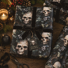 Papel De Presente Natal Sinistro de Caveira Gótica Creepmas
