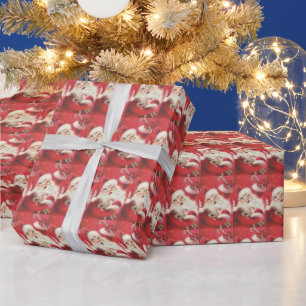 Papel De Presente Natal sorrindo Papai Noel segurando canas doces