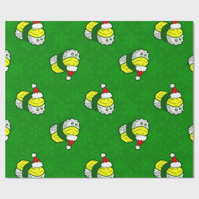 Papel De Presente natal tamago sushi kawaii floco de neve santa (Aberto)