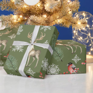 Papel De Presente Natal Temático Floresta com Veado Cervo