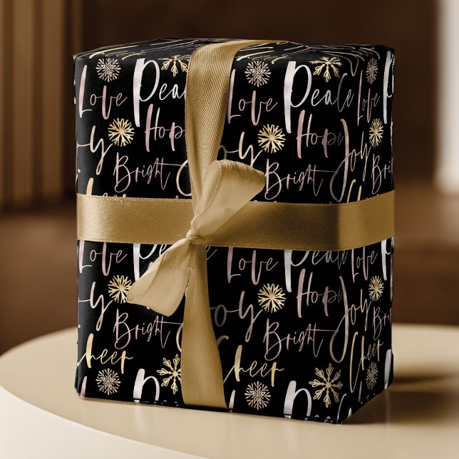Papel De Presente Natal Típico de Script Shinny Cheer de Férias (Holiday Cheer Shinny Script Typographic Christmas Wrapping Paper)