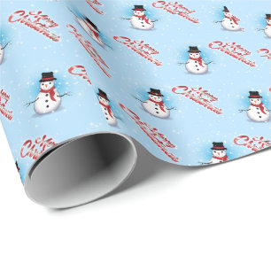 Papel De Presente Natal Tradicional para o Homem de Neve em AZUL LUM