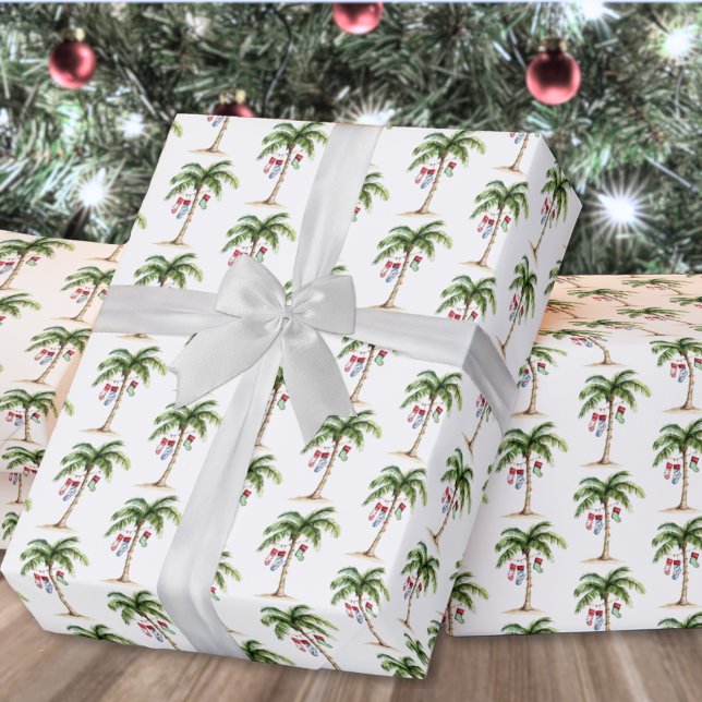 Papel De Presente Natal Tropical na Praia de Palma (Tropical Palm Beach Christmas Wrapping Paper )