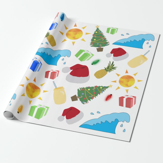 Papel De Presente Natal Verão Praia Feriado (Desenrolado)
