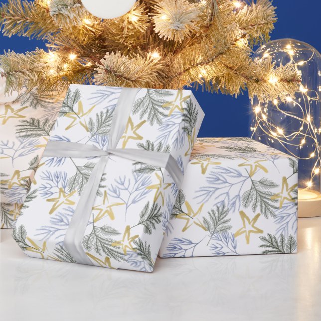 Papel De Presente Natal Verde Botânico e Dourado (Feriados)