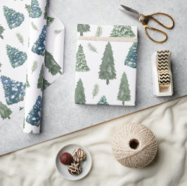 Papel De Presente Natal Verde da Cor da Água do Inverno Moderno Pine