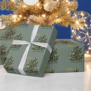 Papel De Presente Natal Verde de Árvore de Pinheiro Vintage