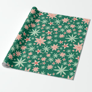 Papel De Presente Natal verde do teste padrão da poinsétia