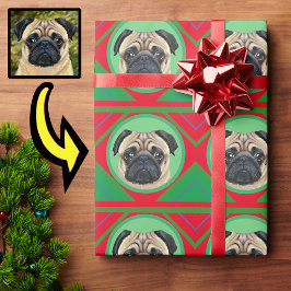 Papel De Presente Natal verde e vermelho com sua foto