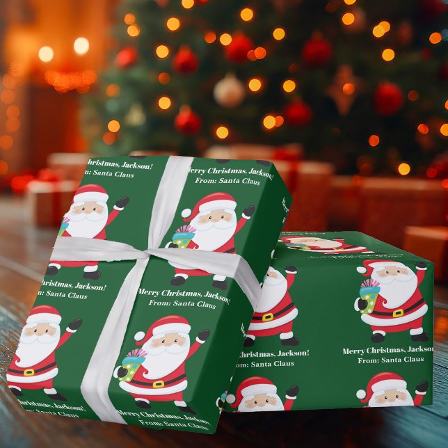 Papel De Presente Natal Verde para Crianças Personalizadas do Papai  (Criador carregado)