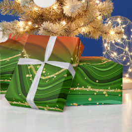 PAPEL DE PRESENTE NATAL VERDE VERMELHA VERMELHA E ABSTRATO DOURADA