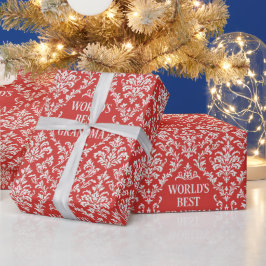 Papel De Presente Natal Vermelho Branco Damask Avó Mais Querida do M