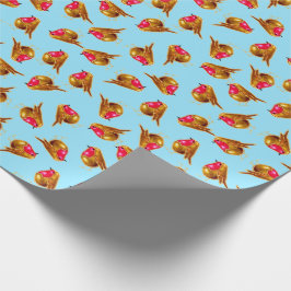 Papel De Presente Natal vermelho dos robins multi no azul