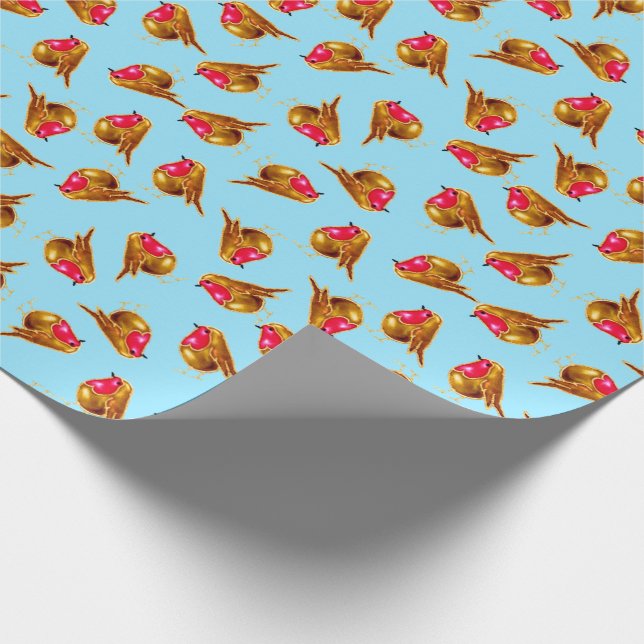 Papel De Presente Natal vermelho dos robins multi no azul (Ponta)