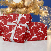 Natal Vermelho e Branco Rena e Flocos de Neve