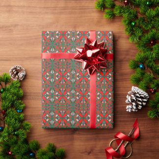 Papel De Presente Natal Vermelho e Verde em Estilo Mosaico