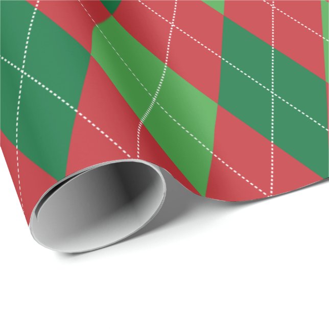 Papel De Presente Natal Vermelho e Verde Extra Grande Argyle (Ponta do rolo)