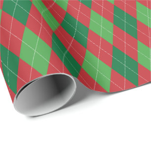 Papel De Presente Natal Vermelho e Verde Grande Argyle