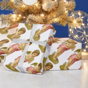 Papel De Presente Natal vintage, anjo do músico com tubulações da
