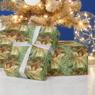 Papel De Presente Natal vintage, anjo do Victorian com estrelas
