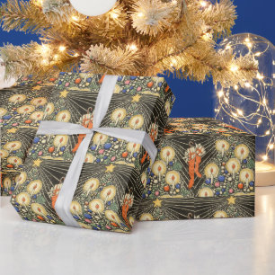 Papel De Presente Natal vintage, árvore com velas e uma estrela