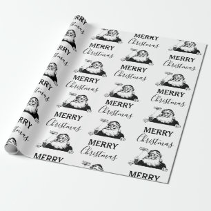 Papel De Presente Natal Vintage Black White Papai Noel