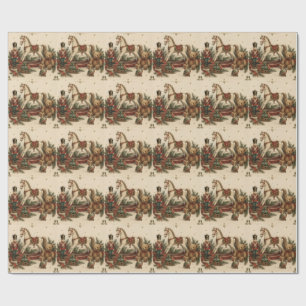 Papel De Presente Natal Vintage Elegante, Soldado de Brinquedo Antig