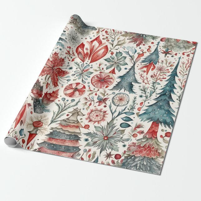 Papel De Presente Natal vintage escandinavo (Desenrolado)