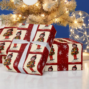 Papel De Presente Natal vintage Garota, Flocos de neve molhando pape