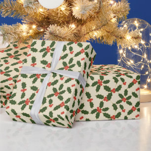 Papel De Presente Natal Vintage Holly & Berries