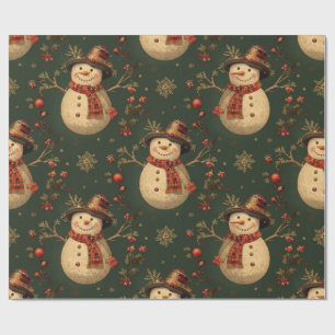 Papel De Presente Natal Vintage Homem de Neve Fofo