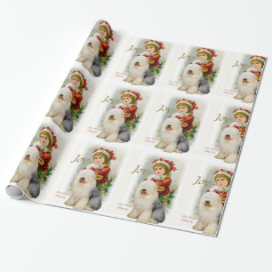 Papel De Presente Natal vintage inglês velho do Sheepdog