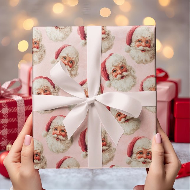 Papel De Presente Natal Vintage Papai Noel Rosa (Criador carregado)
