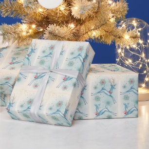 Papel De Presente Natal Vintage Rena Moderno de Meados do Século