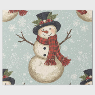 Papel De Presente Natal Vintage Retro Boneco de Neve Fofo 