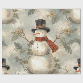 Papel De Presente Natal Vintage Retro Boneco de Neve Fofo