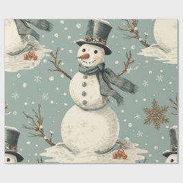 Papel De Presente Natal Vintage Retro Boneco de Neve Fofo