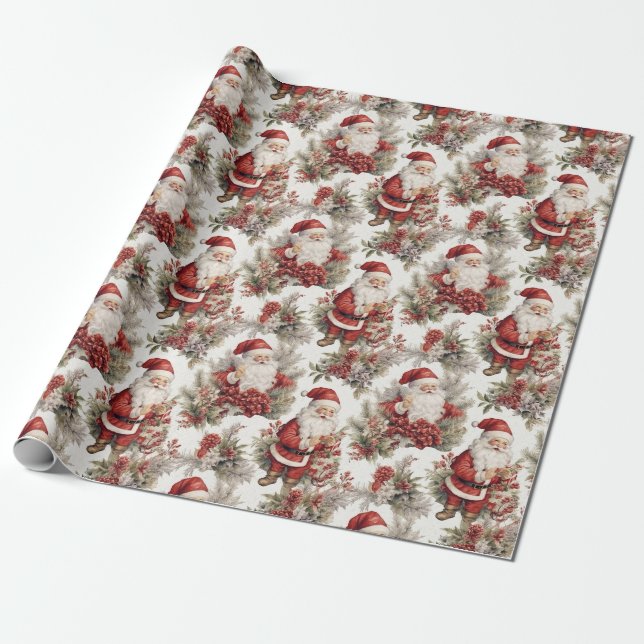 Papel De Presente Natal Vintage Retro País Aquarela (Desenrolado)
