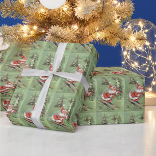 Papel De Presente Natal Vintage Retro Papai Noel de Esqui
