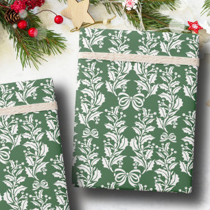 Papel De Presente Natal Vintage Retro Verde Branco Azevinho Frutas